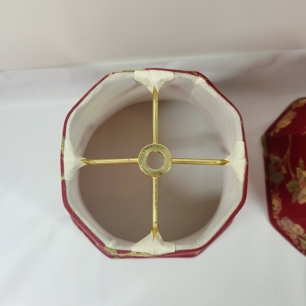 VTG Cottagecore Red Floral Fabric Lamp Shade 8x8" Set Of 2 Ralph Lauren Style - Picture 3 of 9